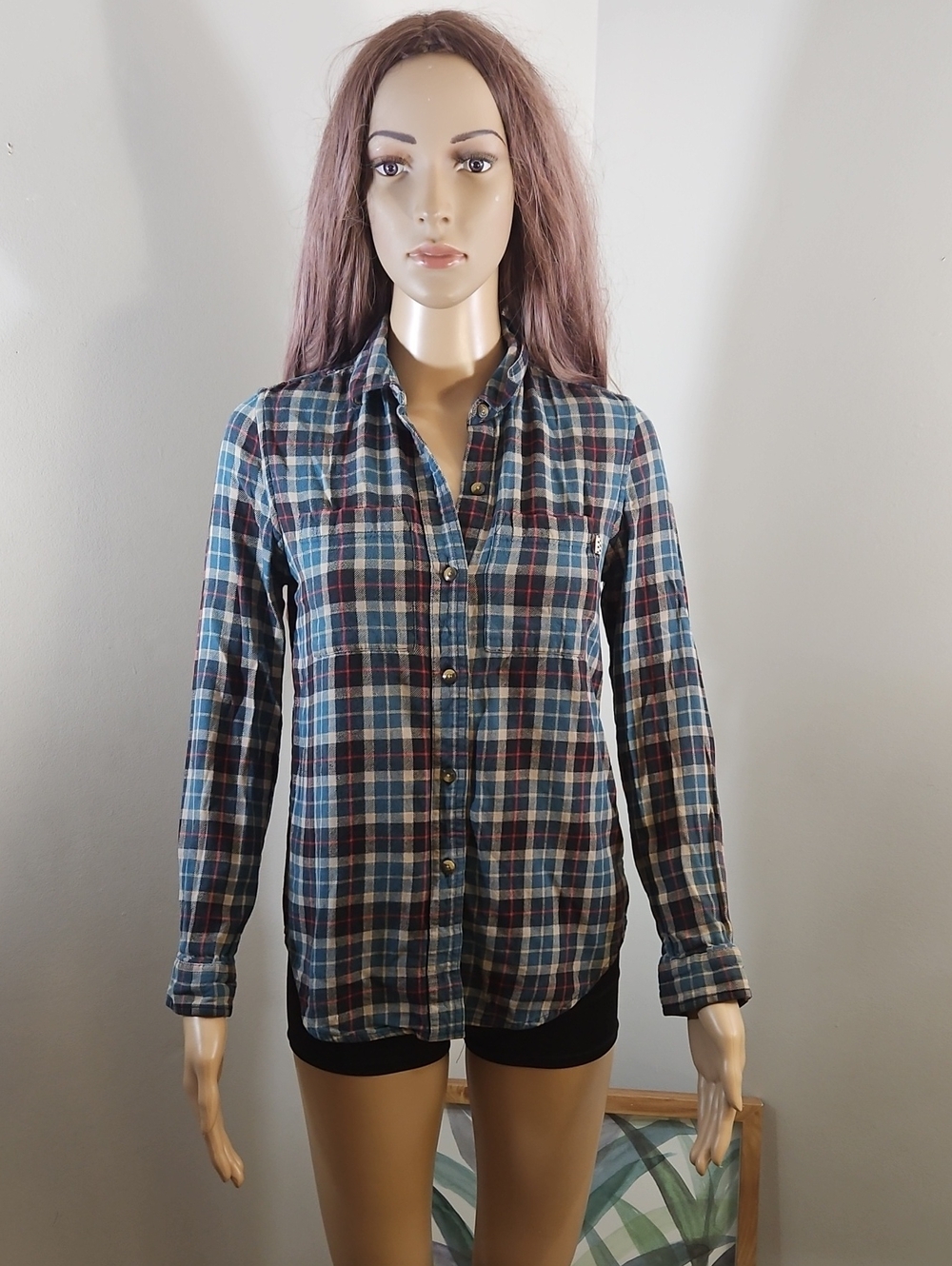 Vans Blue and White Plaid Button-Down Shirt  Shacket